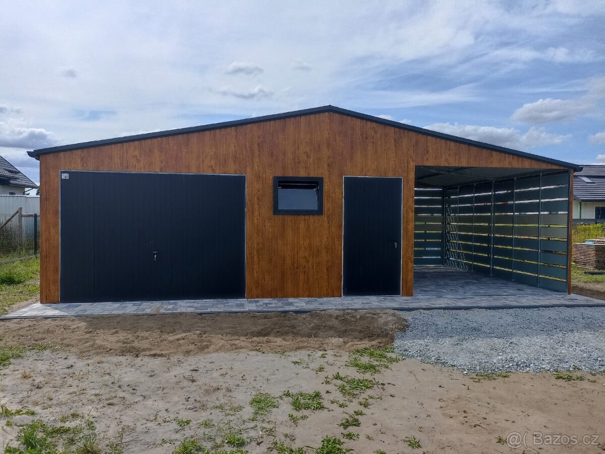 Plechová garáž 6+3x6m