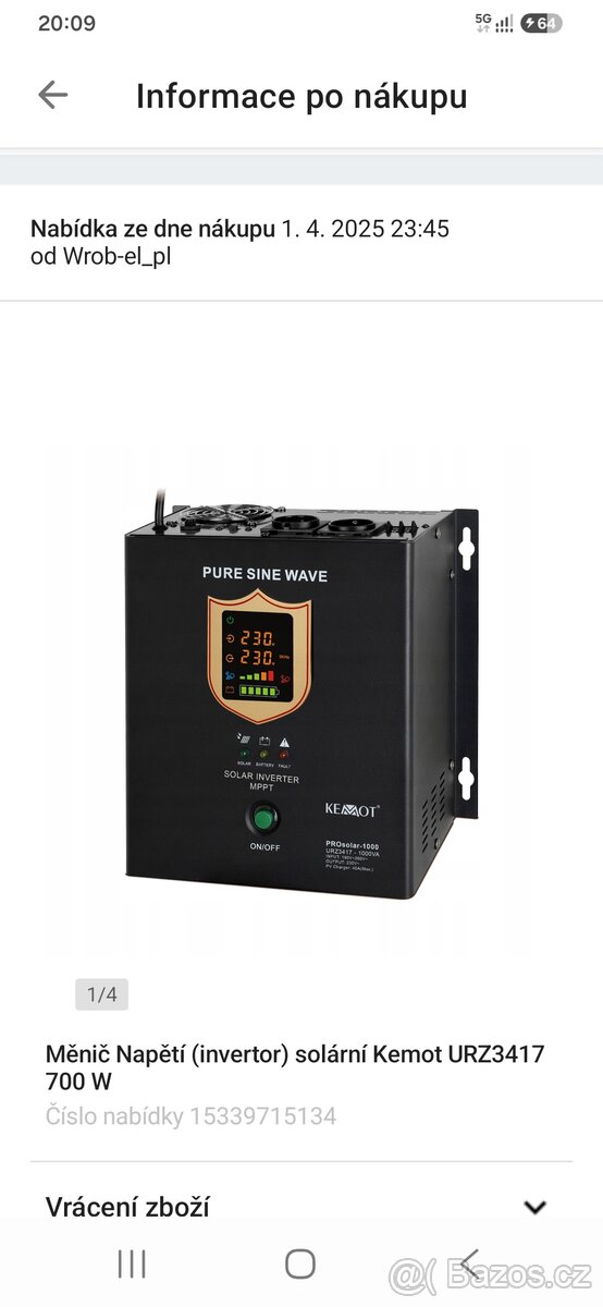 Solární měnič napětí 700W