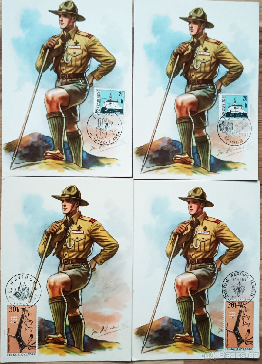 4x pohlednice skaut, razítka 1968-1969.