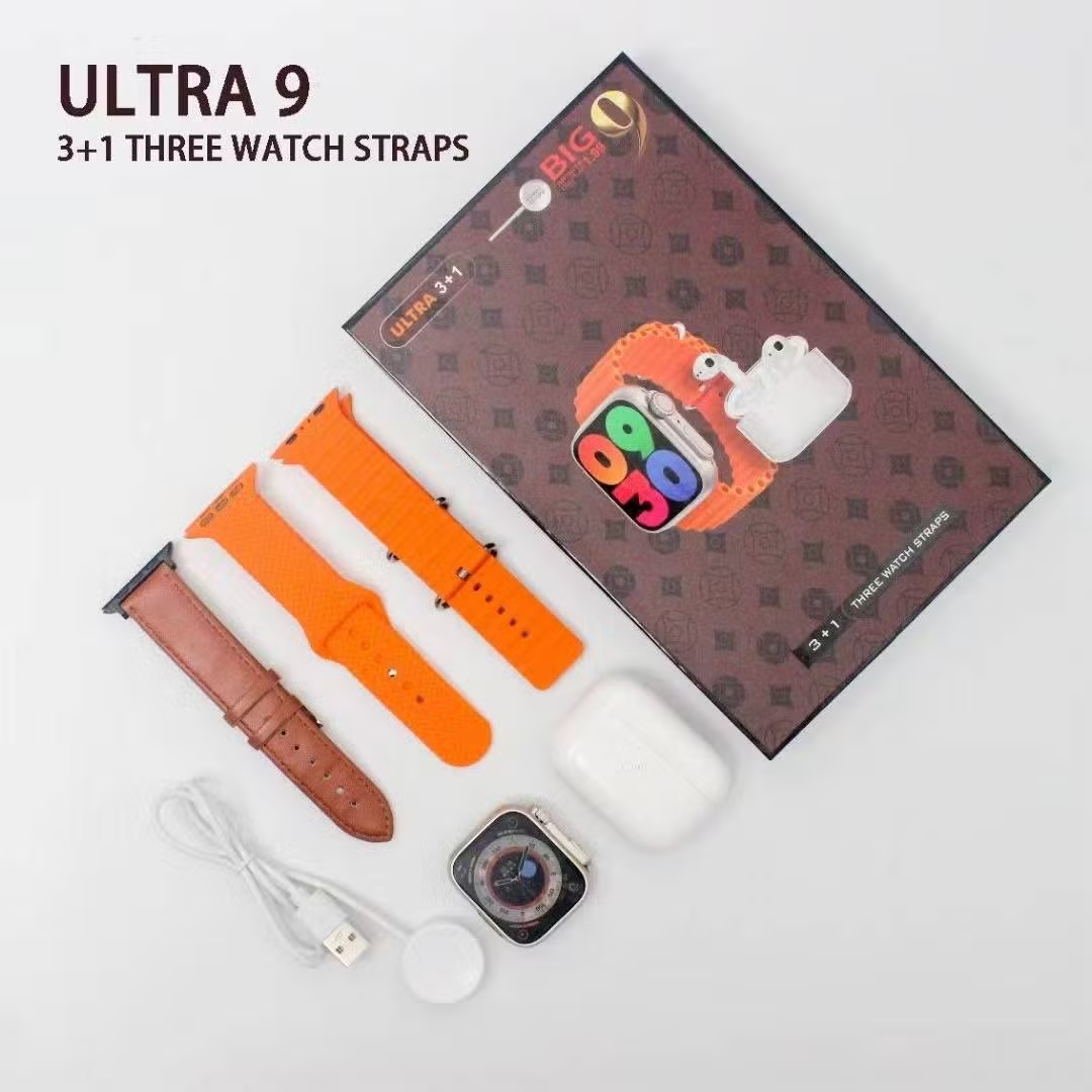Bluetooth Watch Ultra 9+ Chytré hodinky 3. Náramky+ Sluchátk