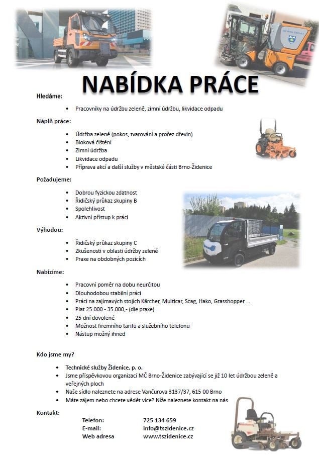 Pracovník na údržbu zeleně, zimní údržbu, likvidaci odpadu