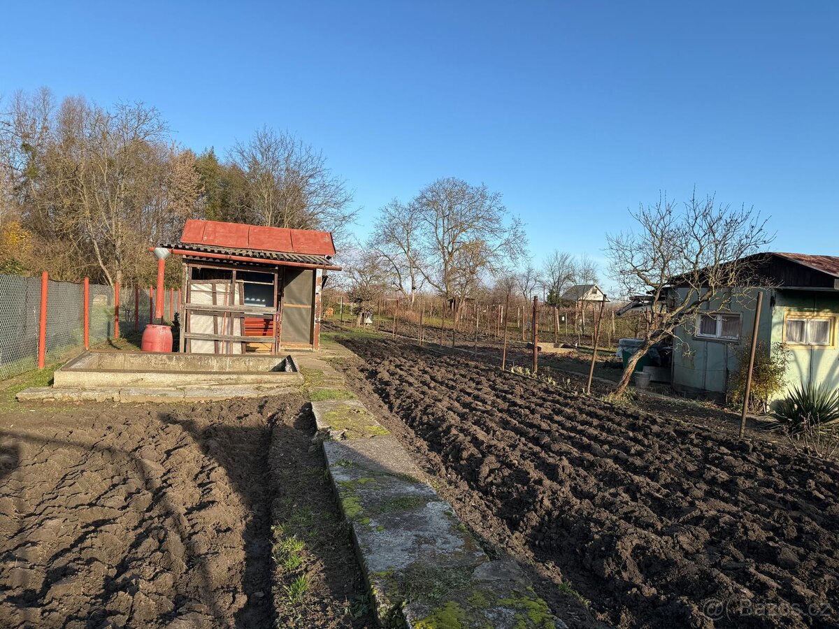 Zahrada Hulín 438 m² – elektřina, studna, bouda, pergola