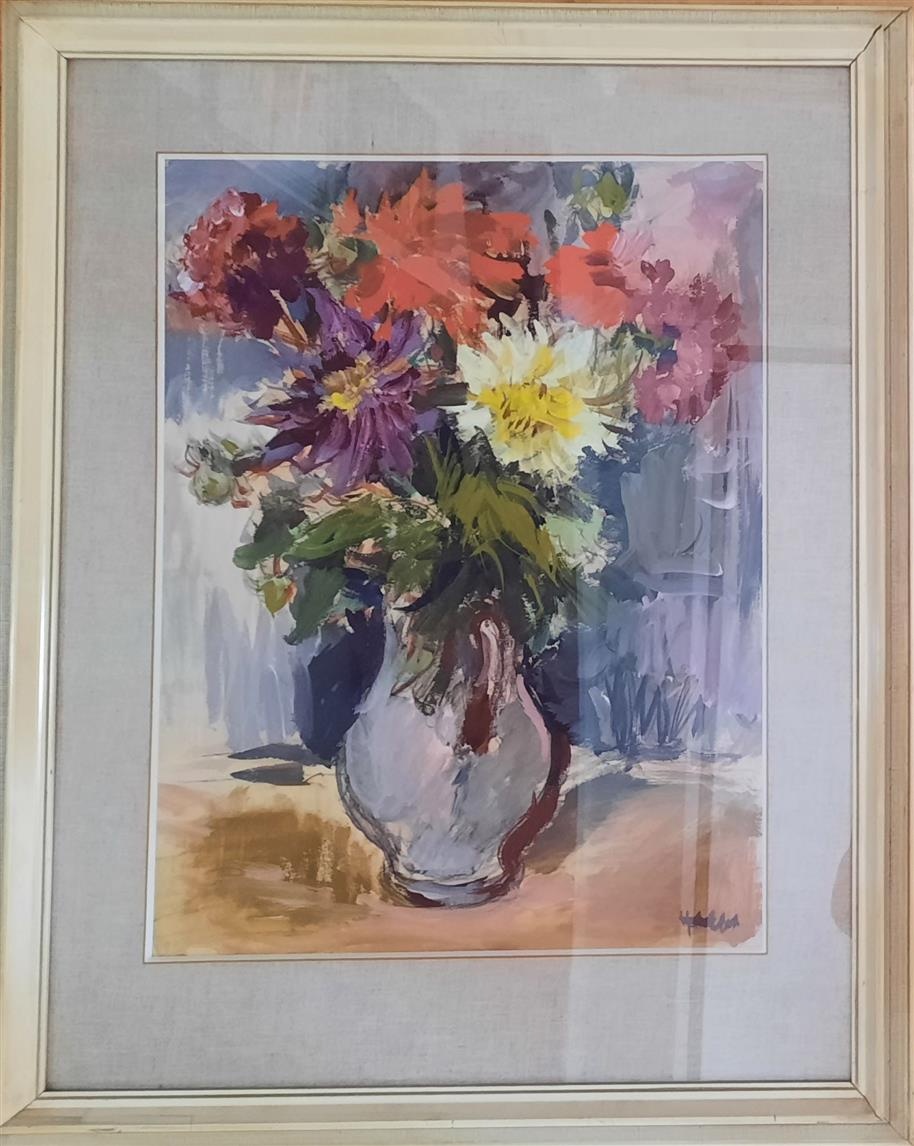 Obraz olejová tempera, Josef Holler, kytice