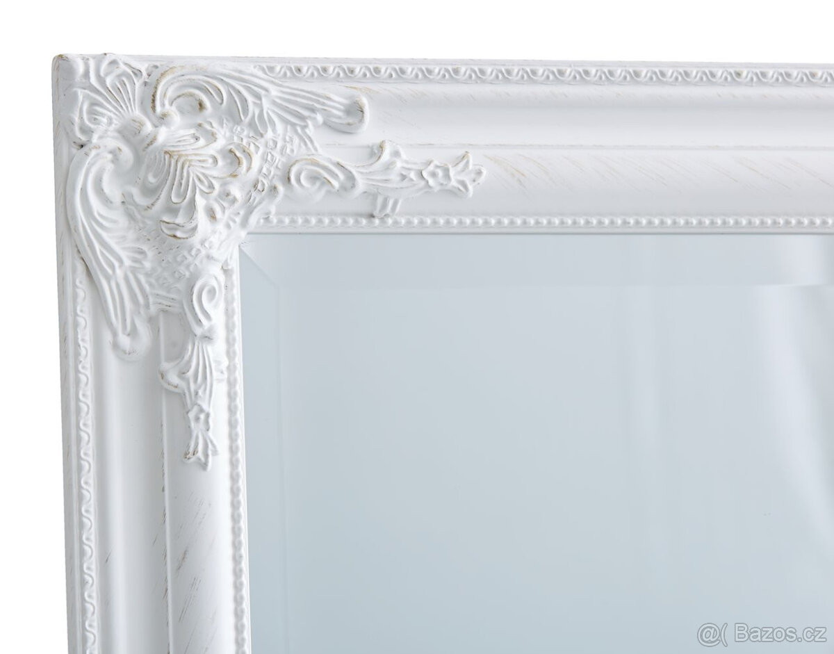 Stojací barokní zrcadlo bílé dřevěné fazeta 160x40cm