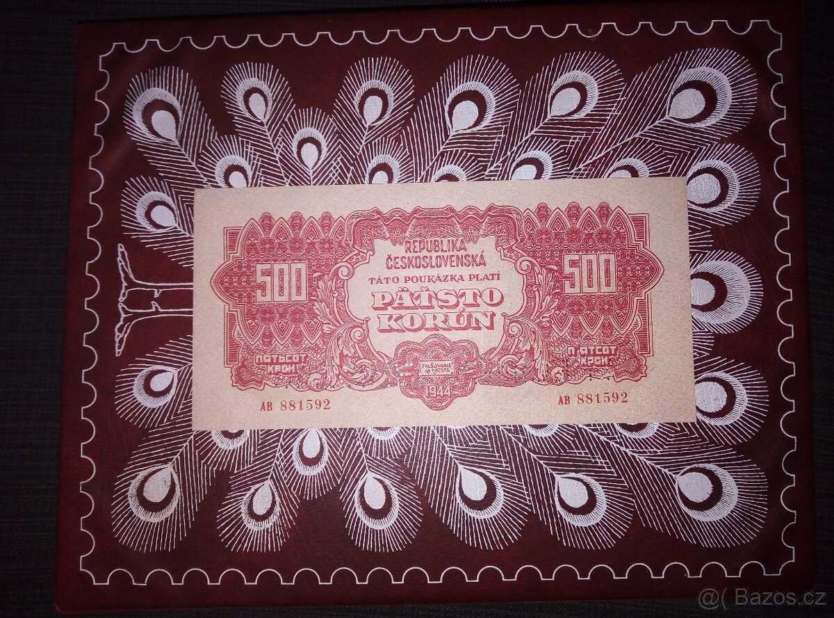 500 korun 1944 UNC-špičkový stav přímo z tiskárny, jedna z p