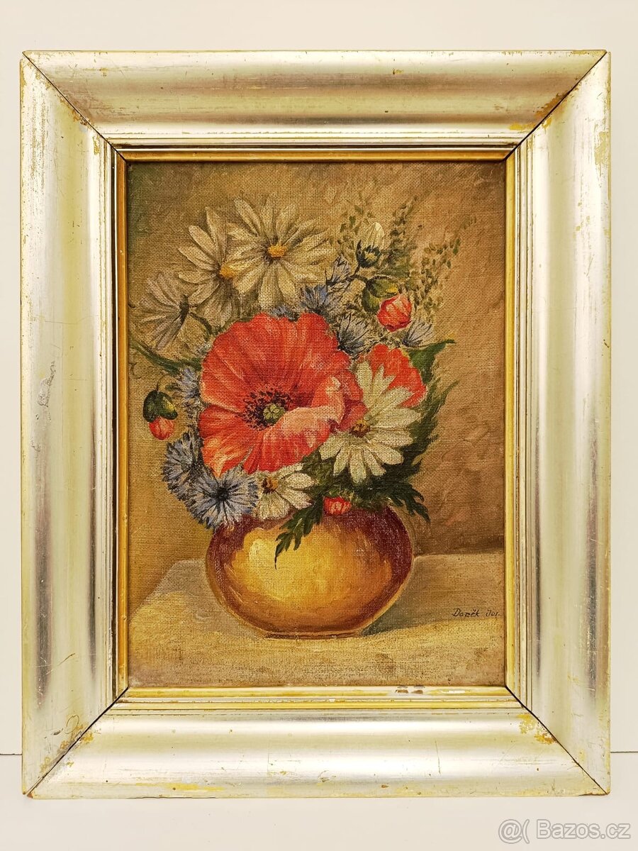 Obraz Josef Daněk starožitný, Vlčí máky, olej 66x52
