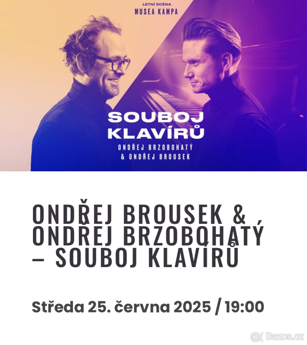 Souboj klavírů - Kampa 25.6.2025 - 2 lístky do přední řady