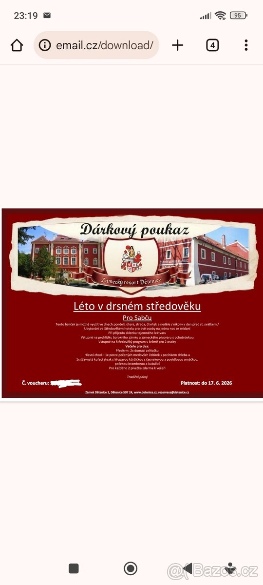 Středověký hotel - Dětenice pro 2 osoby 1/noc