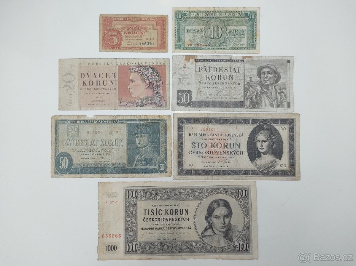 Bankovky Československo - sada ČSR - poválečné 1948
