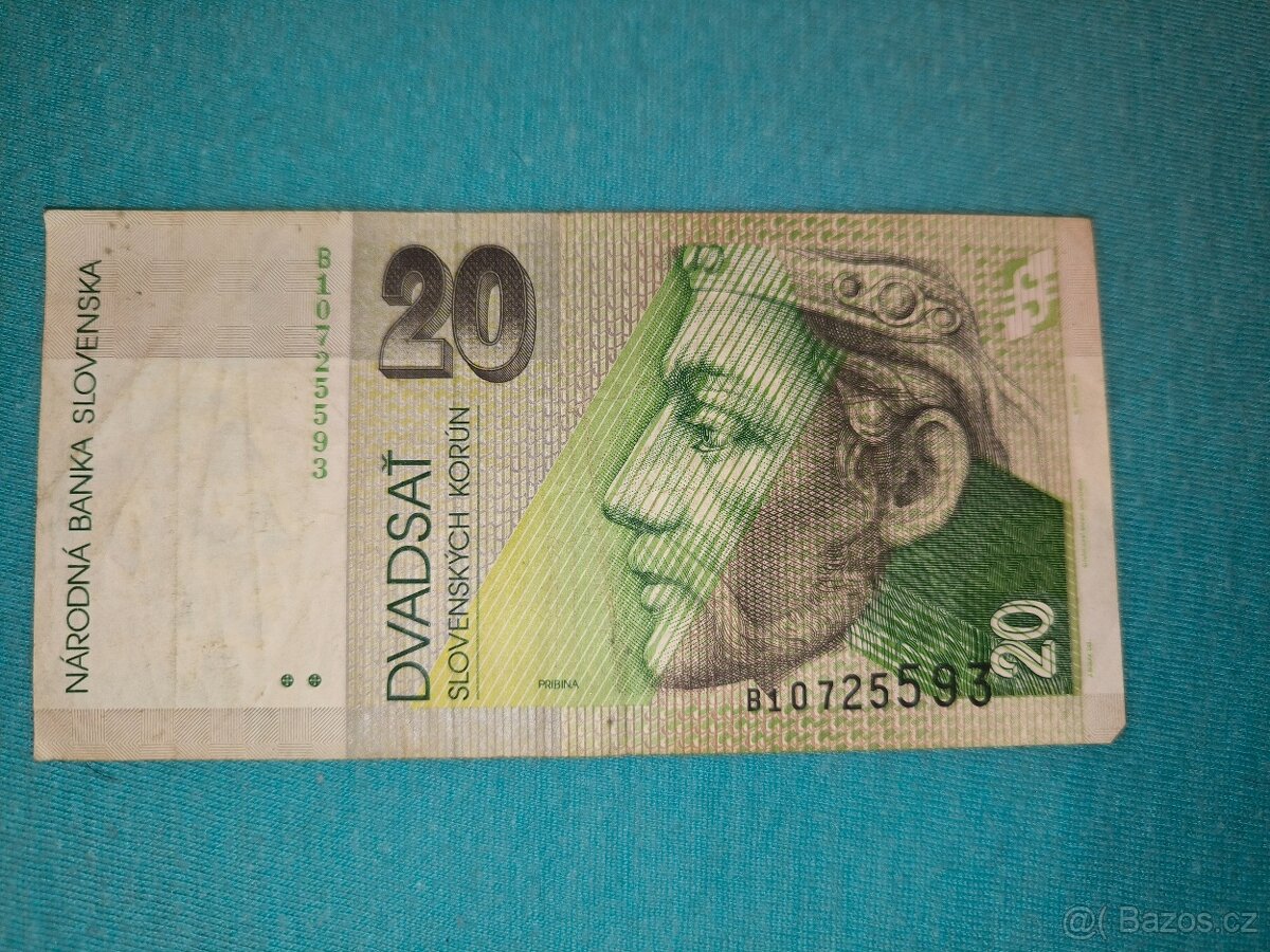 Bankovka Slovensko 20 korun 1993