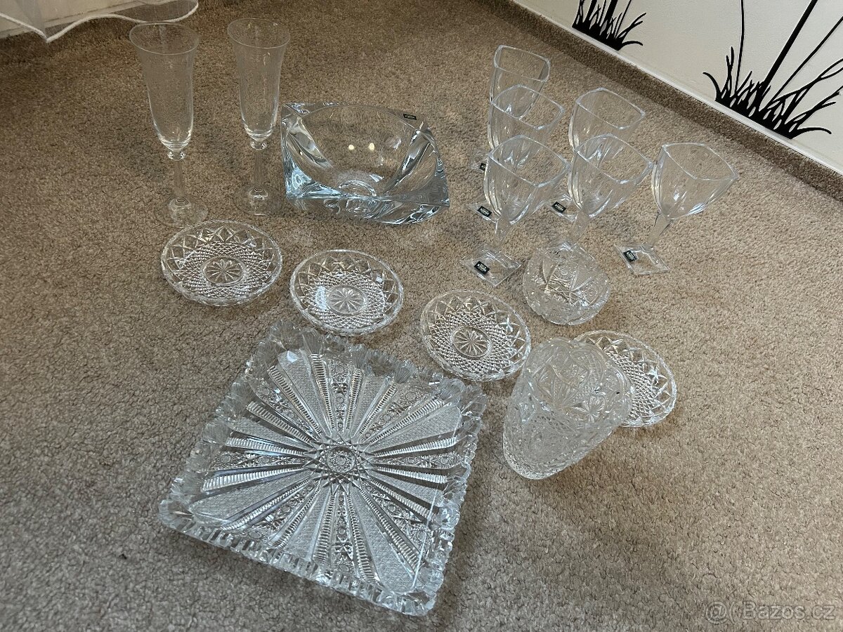 Bohemia crystal tác, sklenice, misky aj.
