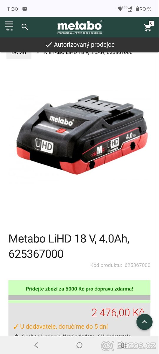 Aku baterie Metabo 18V/4Ah LiHD
