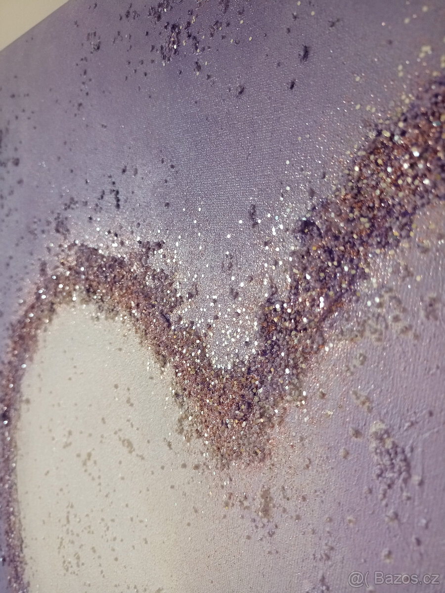 Ručně malovaný obraz Srdce, akrylové barvy, fialový