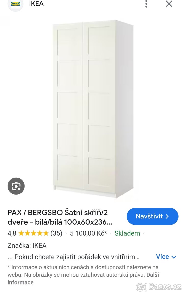 Bílá šatní skříň Ikea