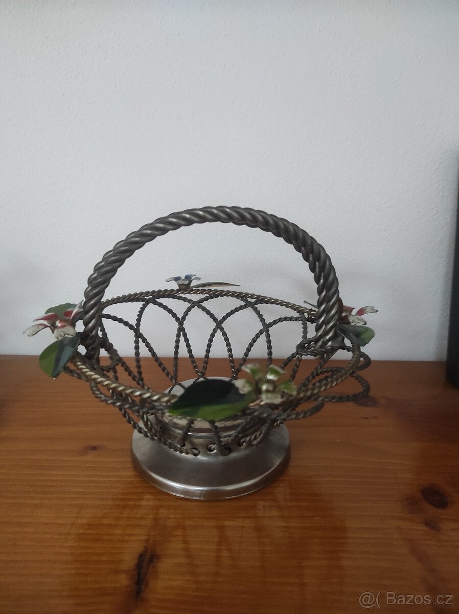 secese - drátěný košík splétaný - zdobený smaltem
