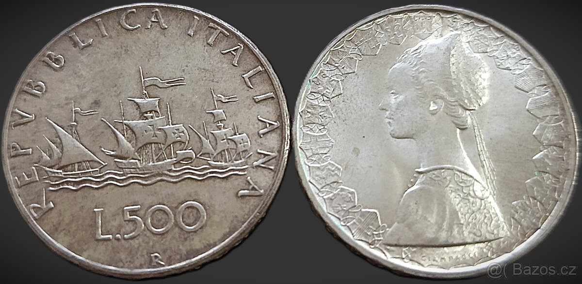 500 lir Itálie 1958 - 1967 stříbrná mince