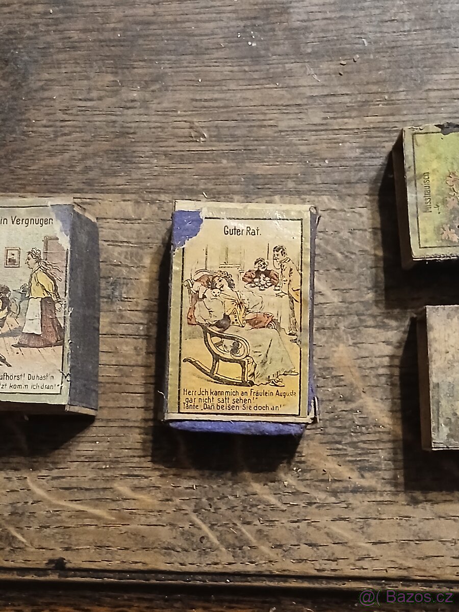 Staré německé krabičky od sirek, zápalky.