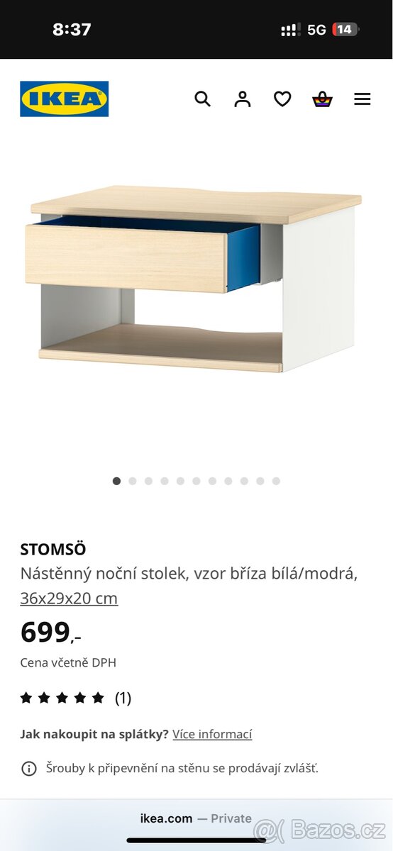 Noční stolek nástěnný