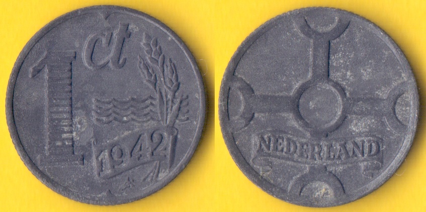 Mince Nizozemí, 1 cent 1942 zinek