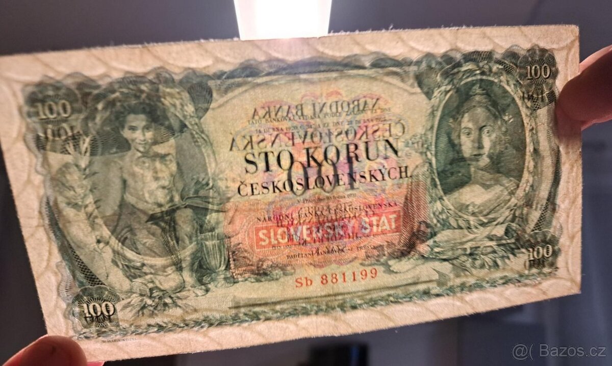 100 Ks/Kč 1931( přetisk 1939 ) - VZÁCNÁ
