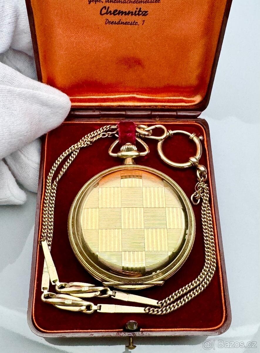 PÁNSKÉ ART DECO KAPESNÍ HODINKY S ETUI A ŘETÍZKEM