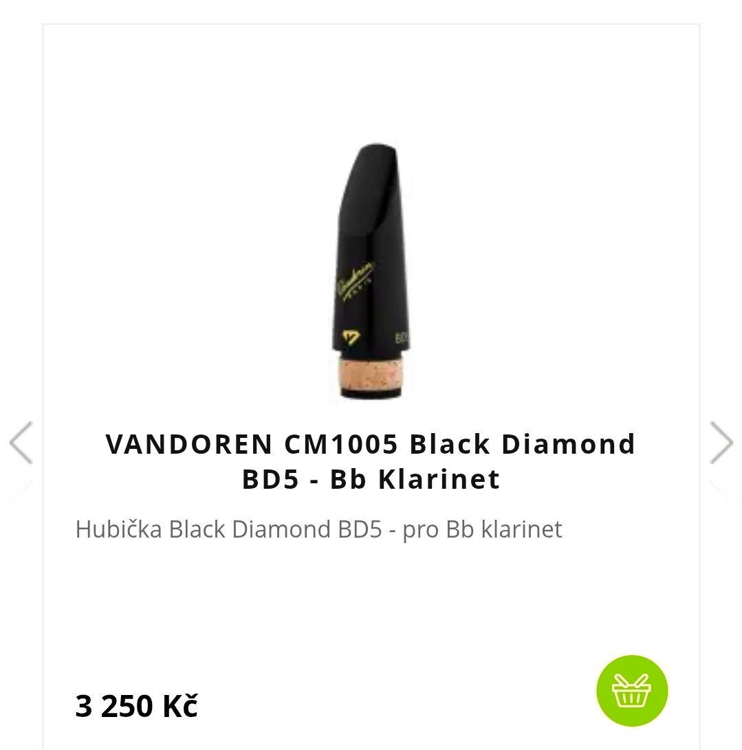 Hubička Vandoren na Bb klarinet