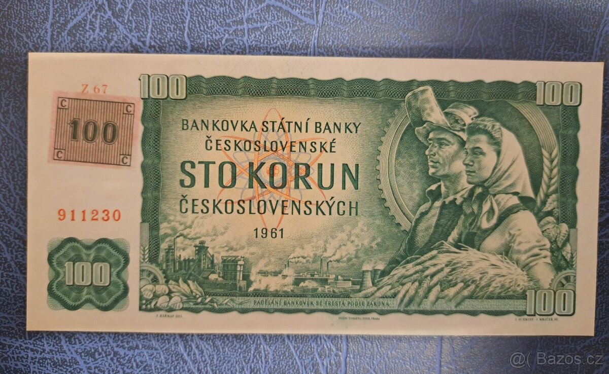 100 Kč/Kč 1961 I.vydání ( kolek 1993)