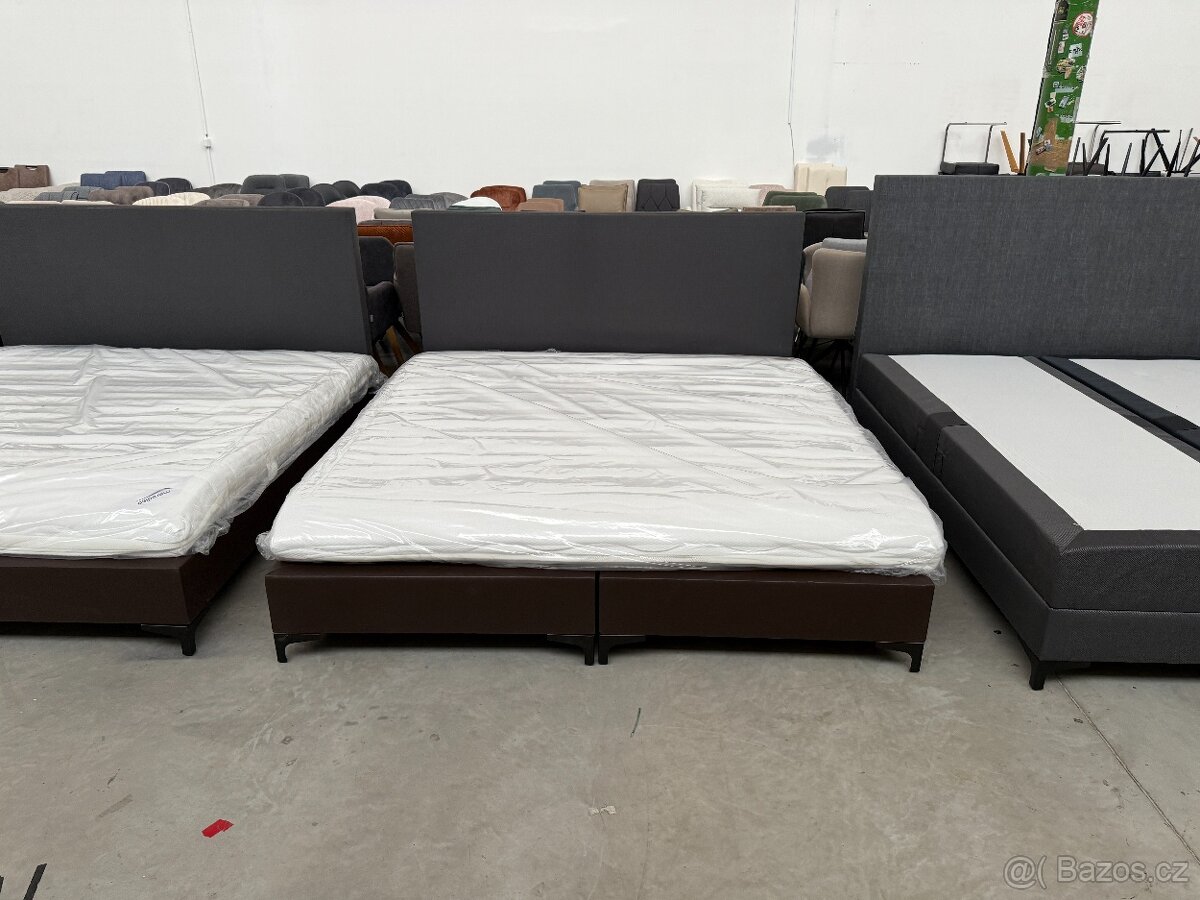Postel BOXPSPRING šedá KOMPLET NOVÁ 2. jakost