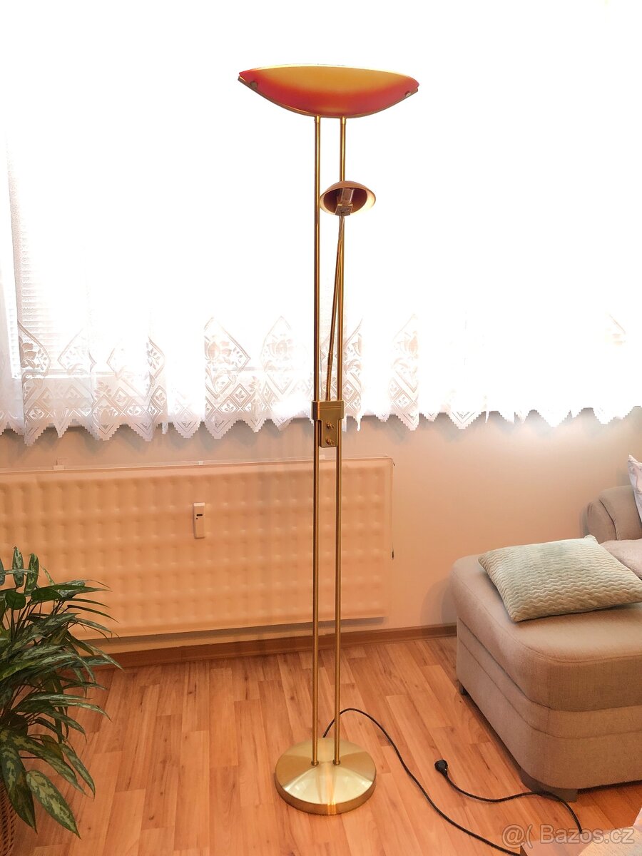 Stojatá lampa bronzová vrátane LED s čítacím ramenom