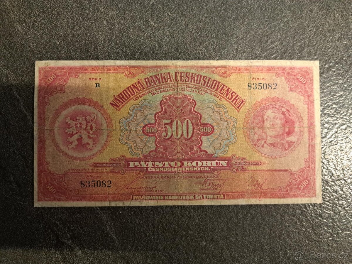 500 Kč 2.5.1929 - Vzácná série B - MÁJA