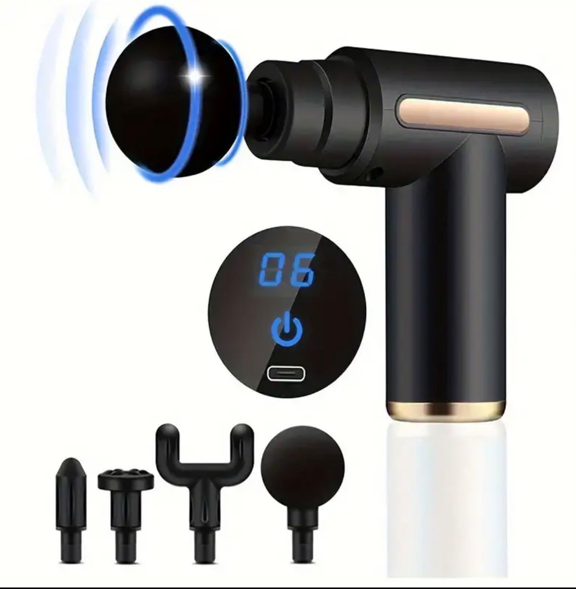 Mini masážní pistole | 4 nástavce + USB