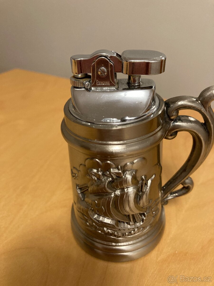 Vintage stolní benzínový zapalovač – námořní motiv, funkční