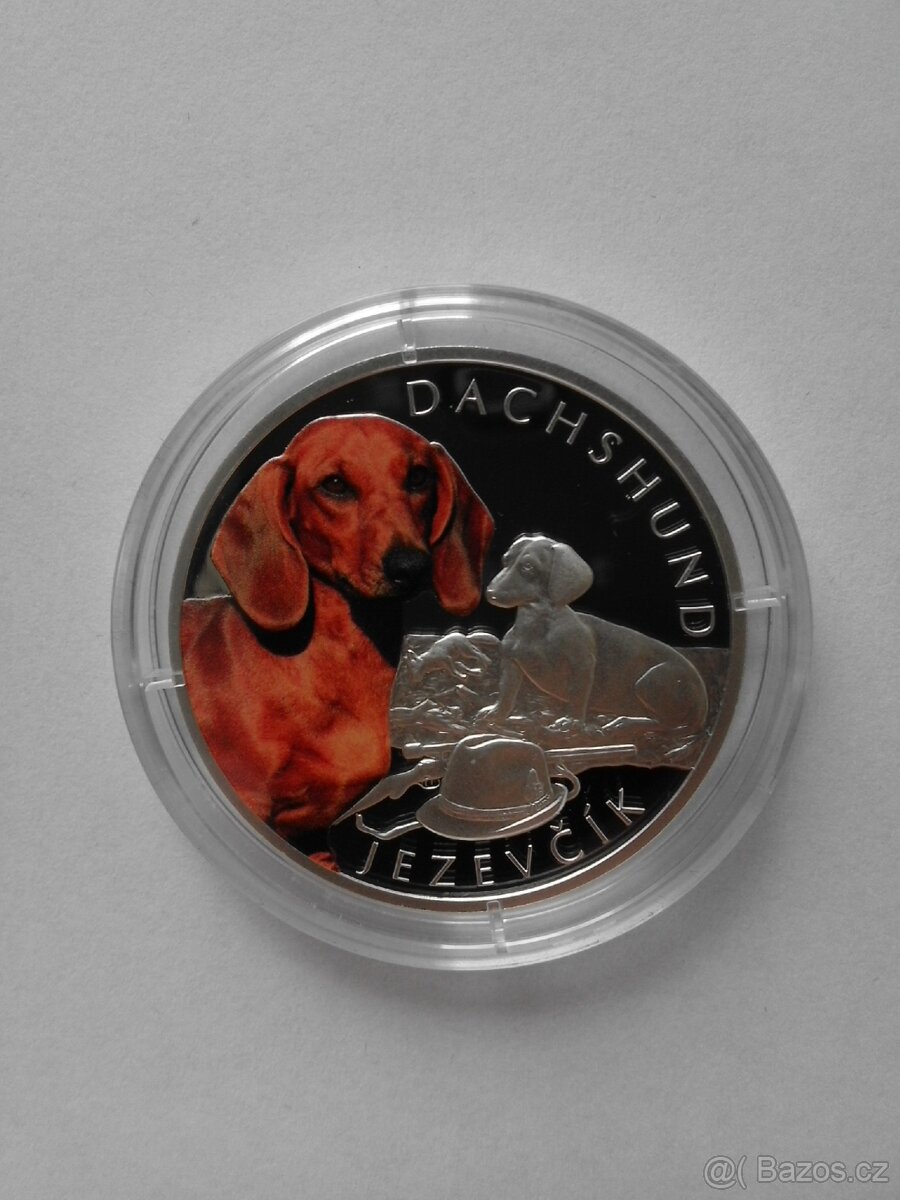 Stříbrná mince ze série Psí plemena - Jezevčík