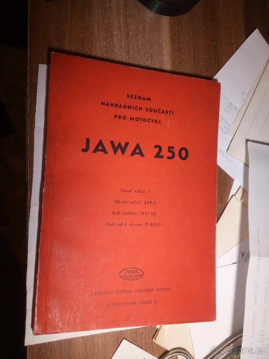 Jawa Pérák 250 1951-2 seznam náhradních součástí, orig.