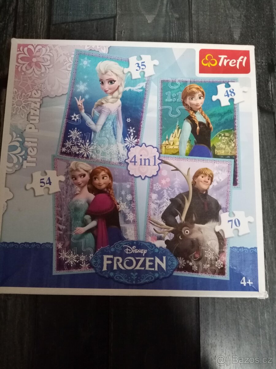Puzzle 4v1 Disney Frozen + zdarma druhé Dino (chybí 1 dílek)