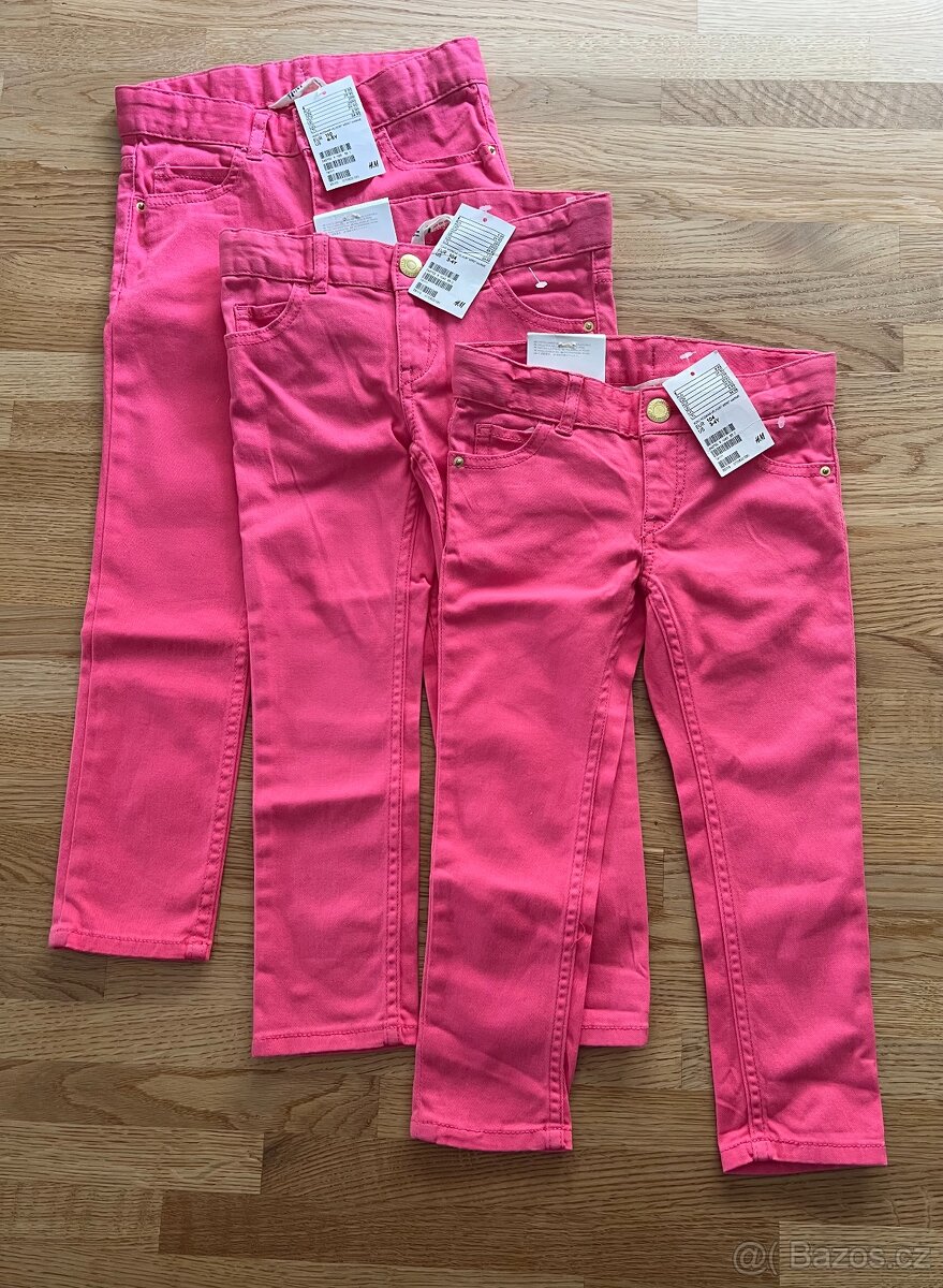 3x Kalhoty & džíny H&M růžové - nové vel. 104