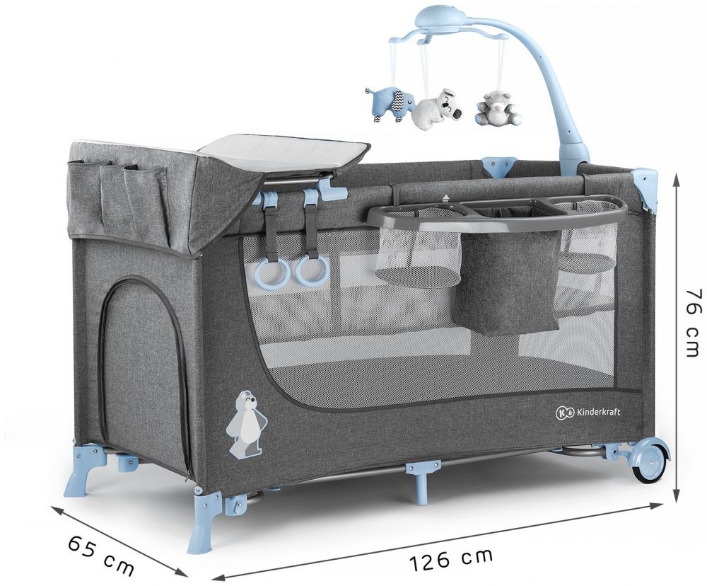 KINDERKRAFT Postýlka cestovní Joy s doplňky Blue