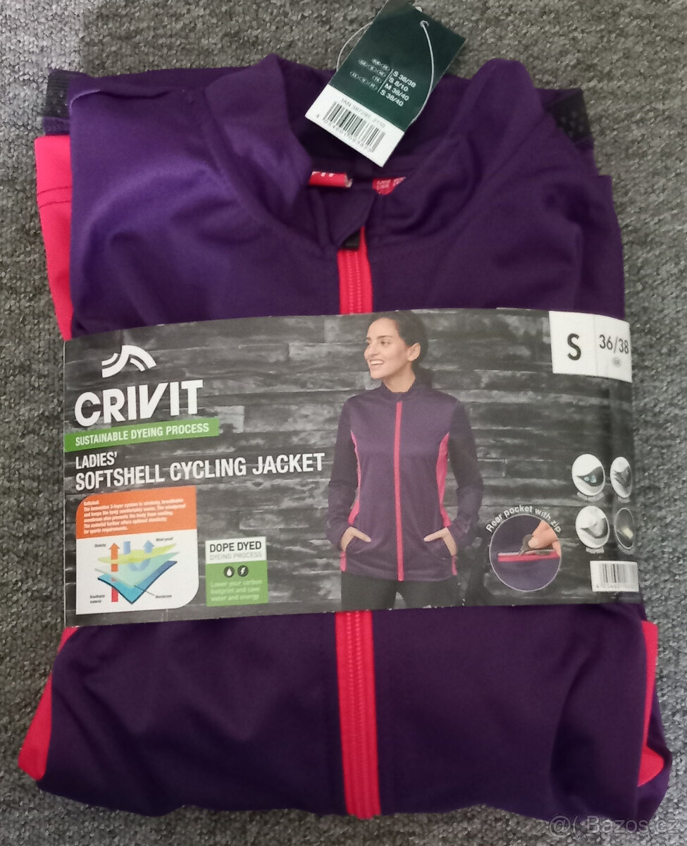Dobrá dámská fialová softshell bunda vel S (36/38)