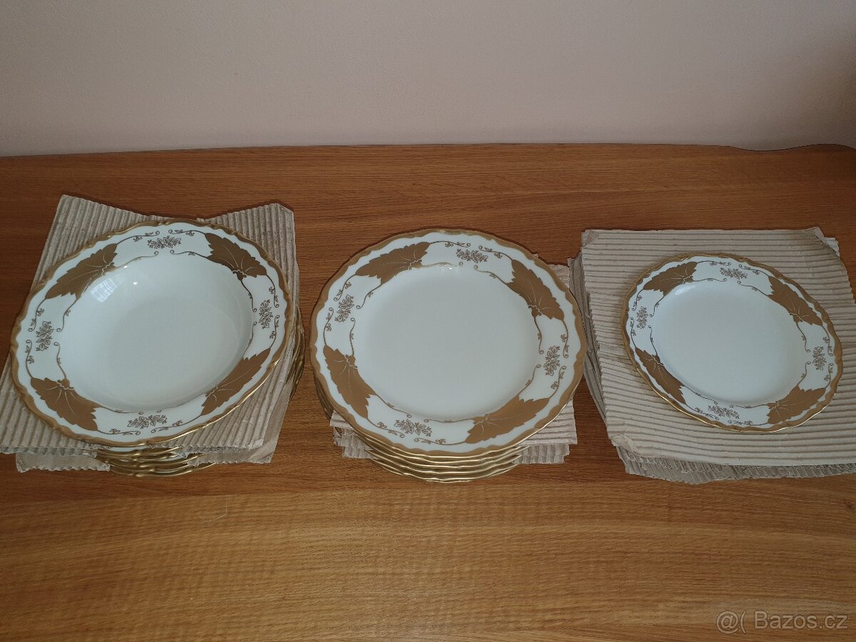 Talířová sada bílá nebo slonová kost zlatý matný lem
