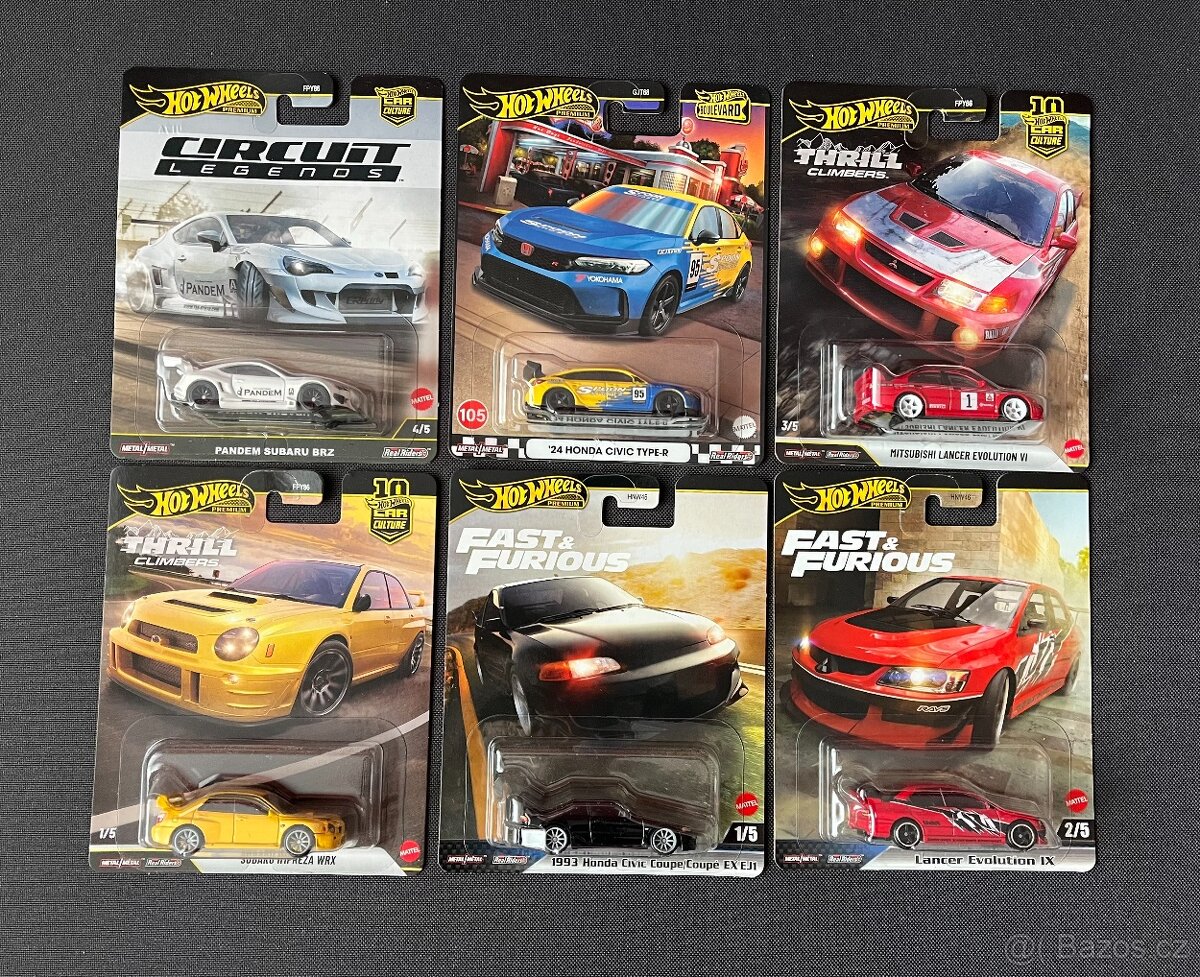Hot wheels premium Honda, Lancer, Subaru