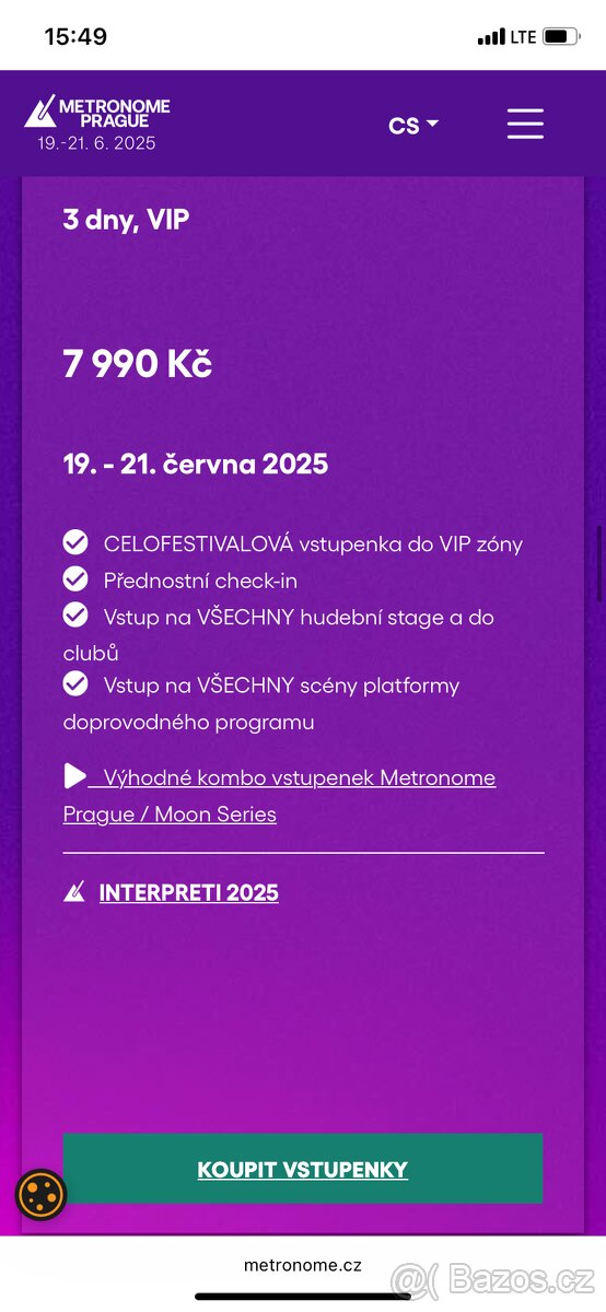 VIP vstupenky na Metronome Festival 2025 – 3denní vstup