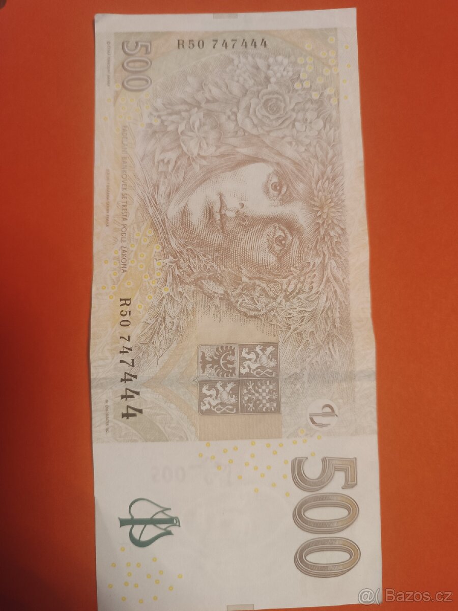 BANKOVKA 500 Kč, série R50, krásné sériové číslo