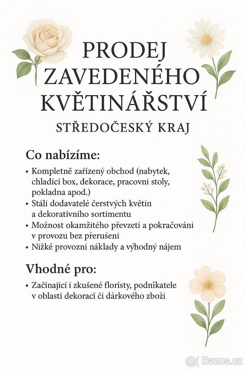 Prodej zavedeného květinářství Středočeský kraj