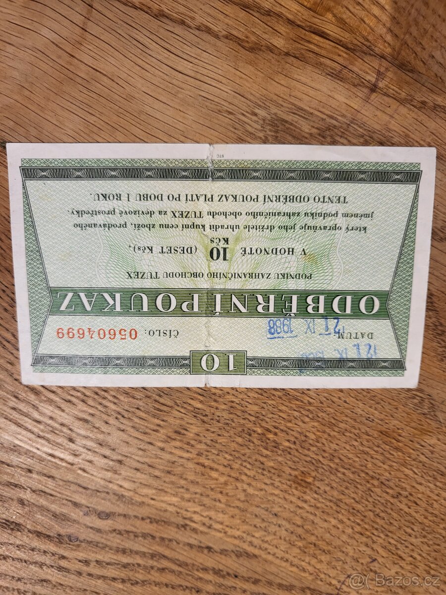 Odběrní poukaz tuzex bony 9/1988