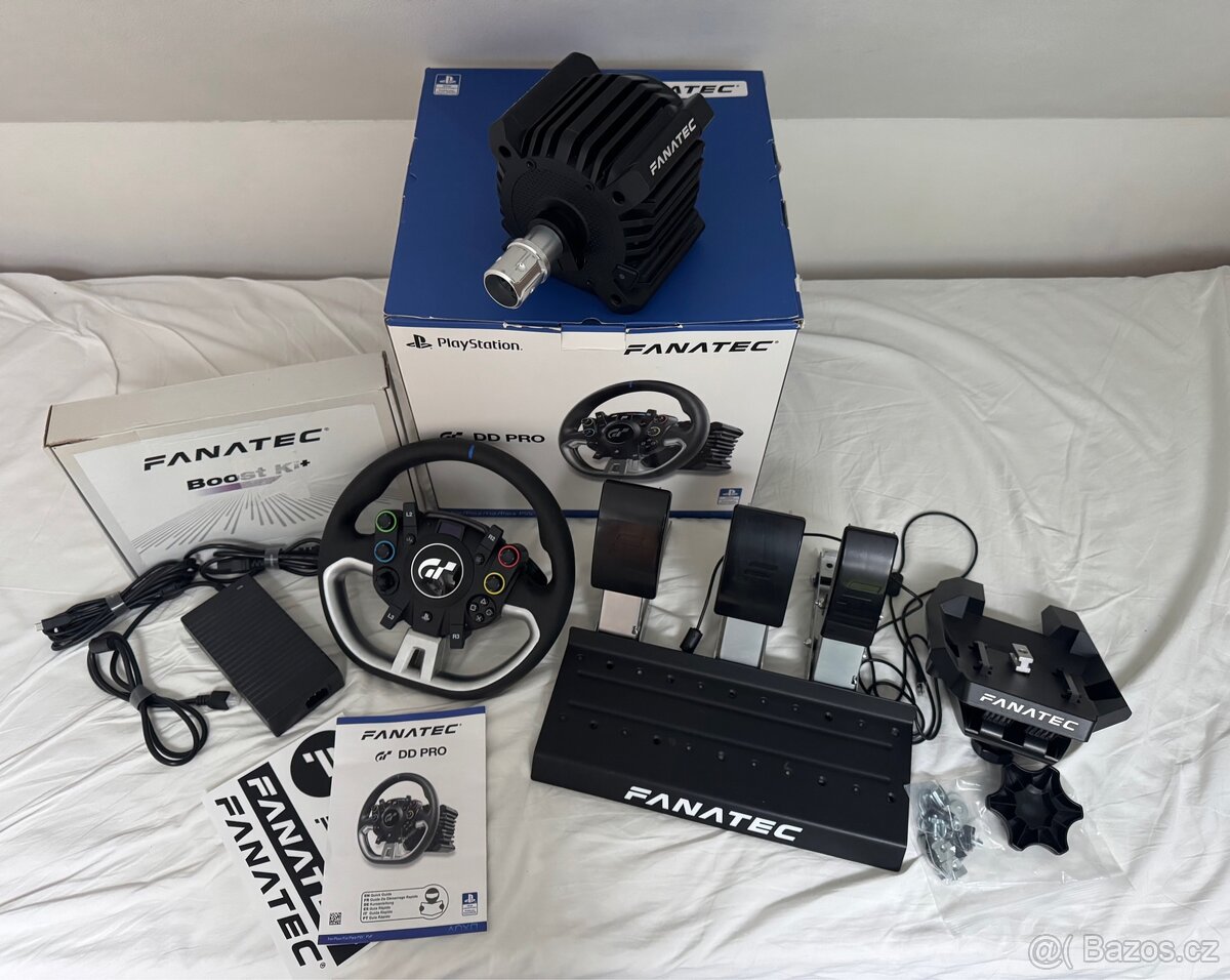 Fanatec dd pro(8nm)+lc pedály+volant+zaruka a příslušenství.