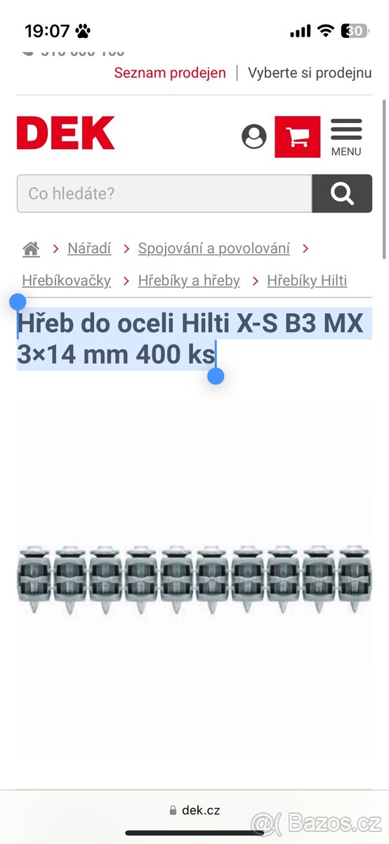 Hřeb do oceli Hilti X-S B3 MX 3×14 mm 240 ks