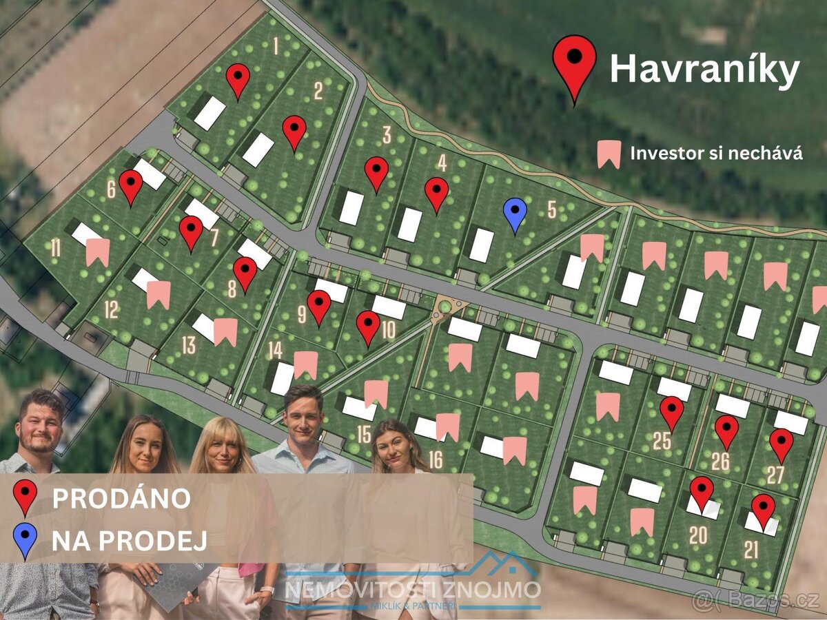 Prodej posledních 3 stavebních pozemků, k.ú. Havraníky u Zno