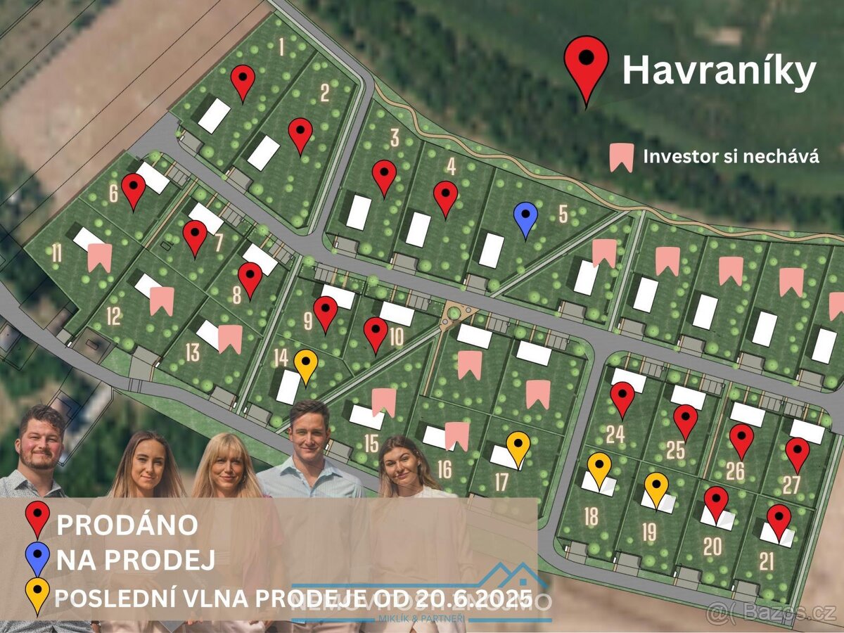 Prodej posledních 5ti pozemků z celkových 20ti, k.ú. Havraní