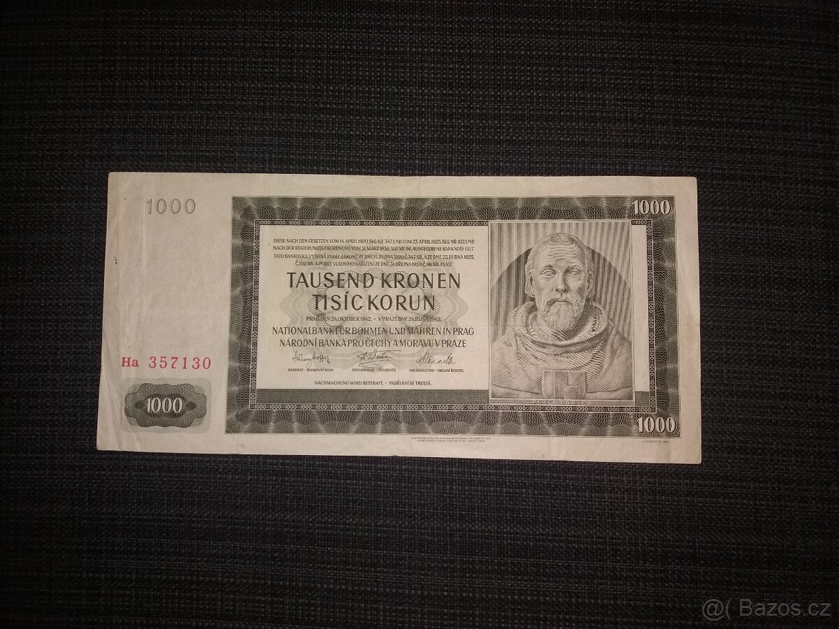 1000k 1942 vzácná 80 let stará ve velmi pěkném stavu, neperf