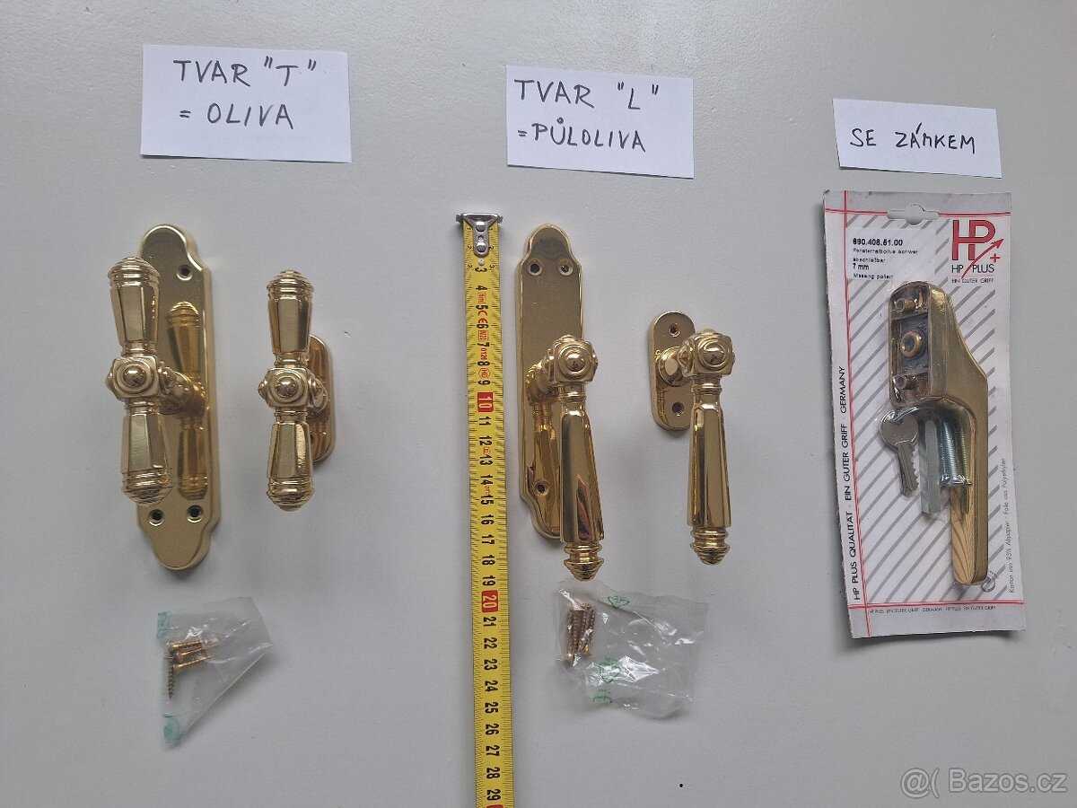 Mosaz kliky/páčky na okna - kování